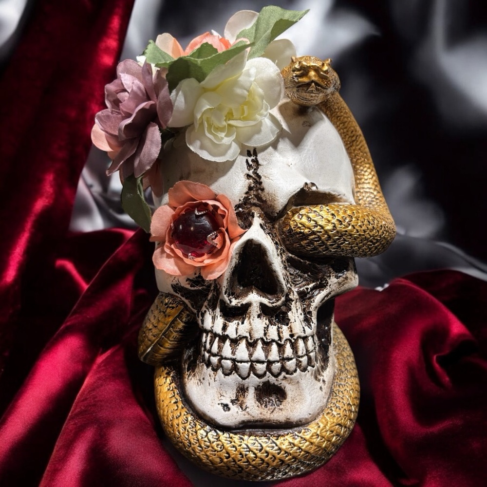 Serpent Sally Resin Floral Skull